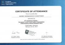 Сертификат участника 9th Congress of ECCO