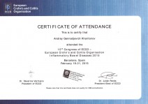 Сертификат участника 10th Congress of ECCO