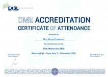 Certificate of Attendance «EASL Masterclass 2015»