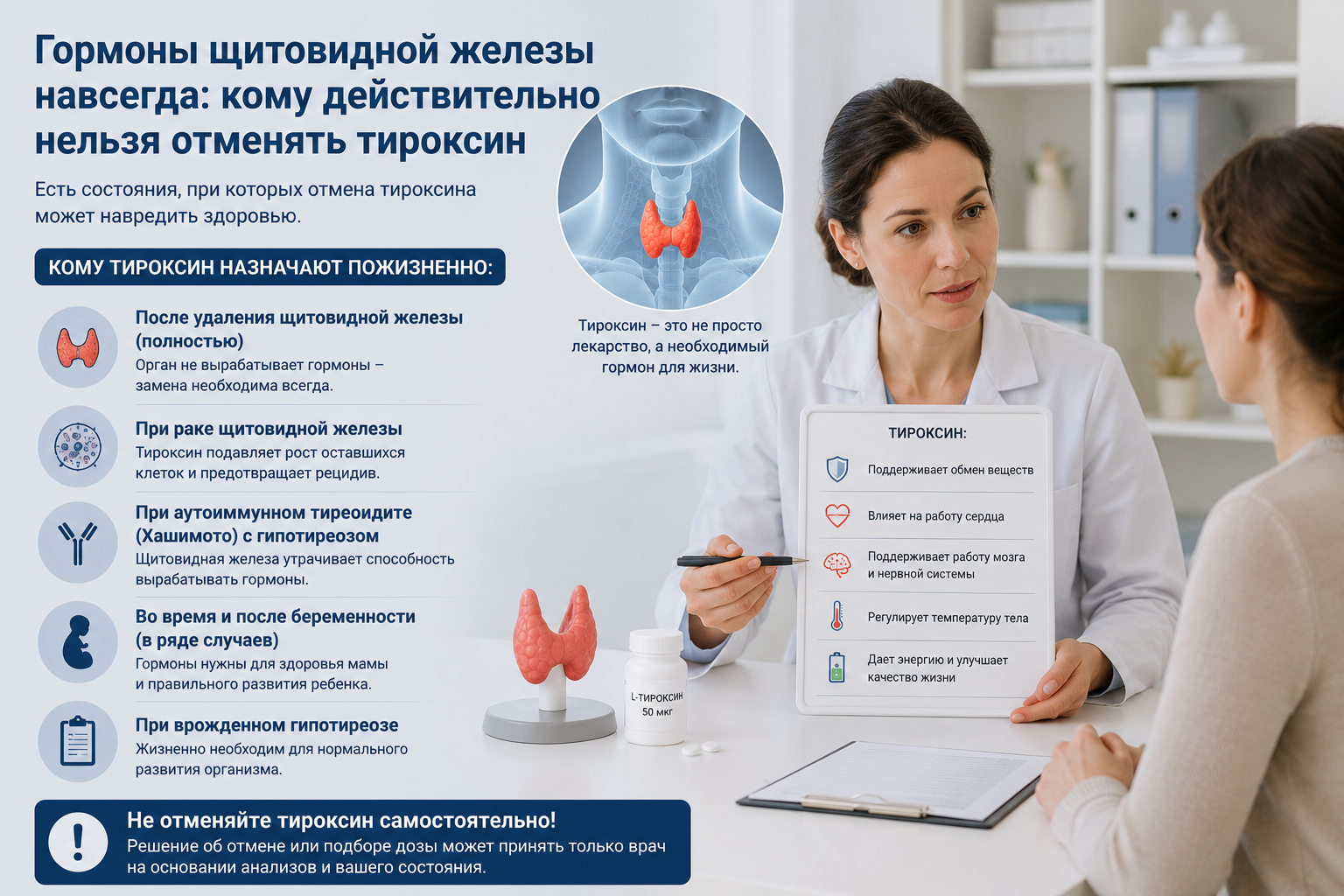 Гормоны щитовидной железы навсегда: кому действительно нельзя отменять тироксин