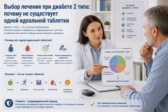 Выбор лечения при диабете 2 типа: почему не существует одной идеальной таблетки